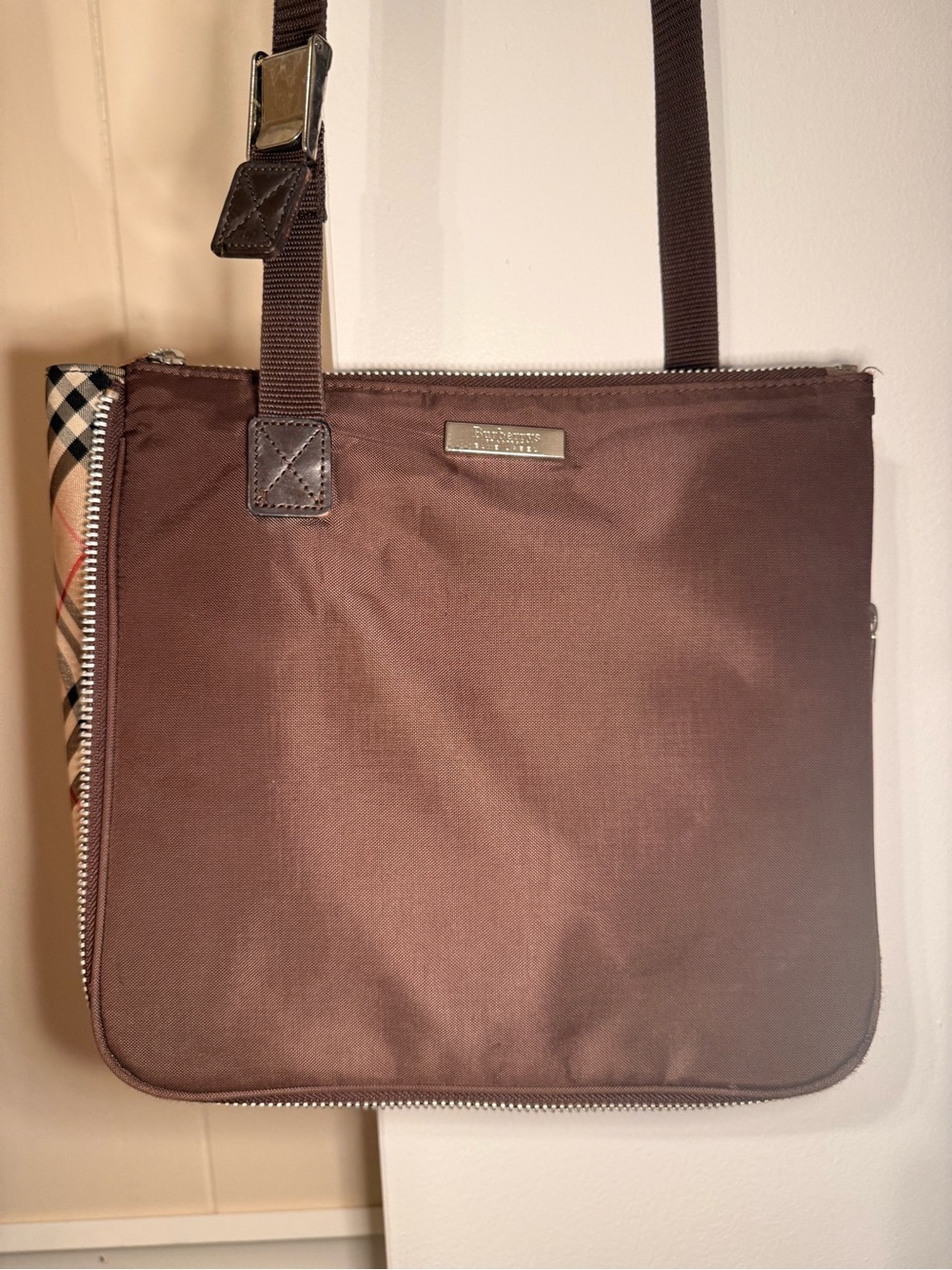 Vintage Burberrys of London Brown Nylon Crossbody Bag